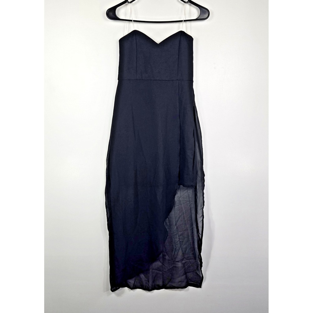 Solemio Womens‎ Small Black Sheer Top Layer Strapless Dress